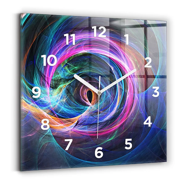 Ceas de sticlă pe perete pătrat Fractal colorat