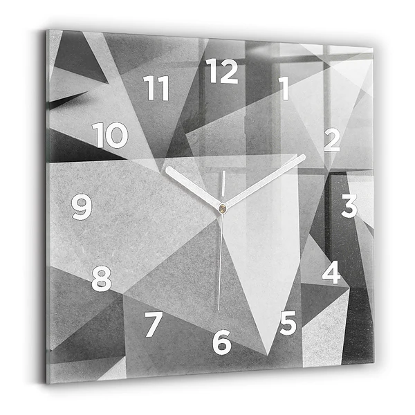 Ceas perete din sticlă pătrat Abstracție geometrică gri