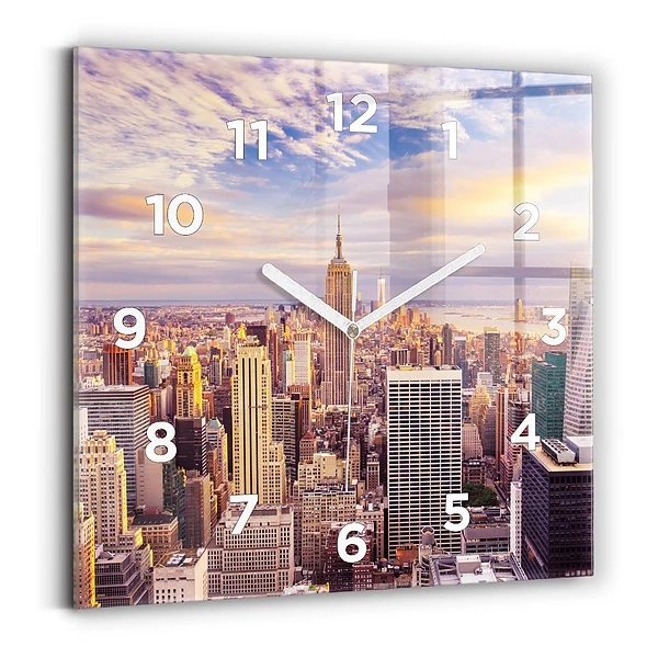 Ceas perete din sticlă pătrat Apus de soare New York