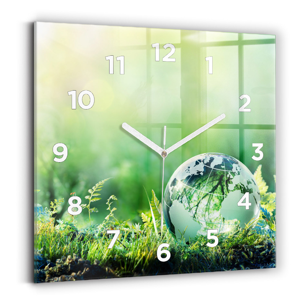 Ceas de sticlă pe perete pătrat Glob