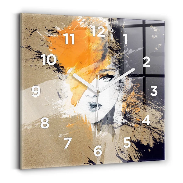 Ceas de sticlă pe perete pătrat Portret de femeie abstract