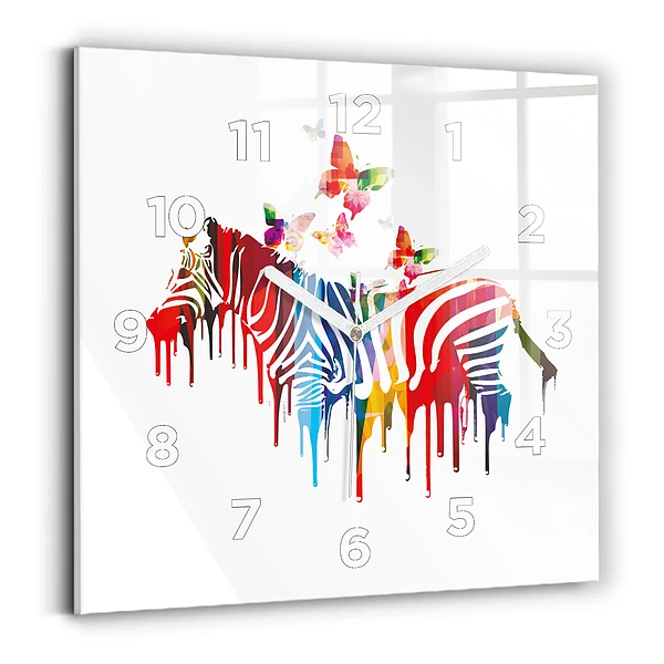 Ceas din sticlă pătrat Zebră colorată