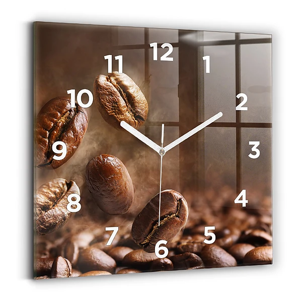 Ceas pătrat de perete din sticlă Boabe de cafea