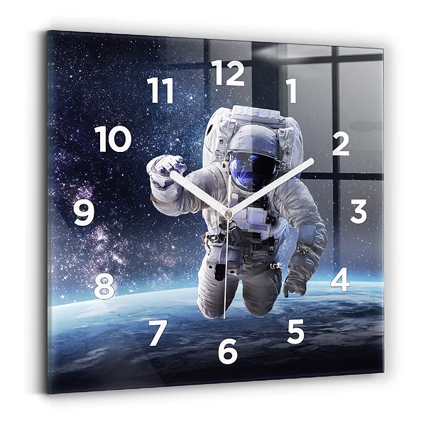 Ceas pătrat de perete din sticlă Astronaut deasupra pământului