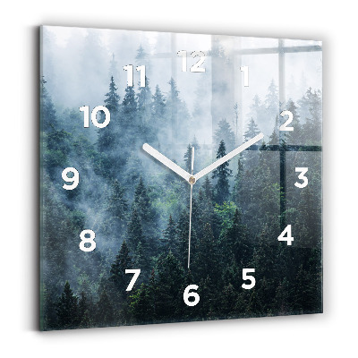 Ceas perete din sticlă pătrat Peisaj de munte cețos