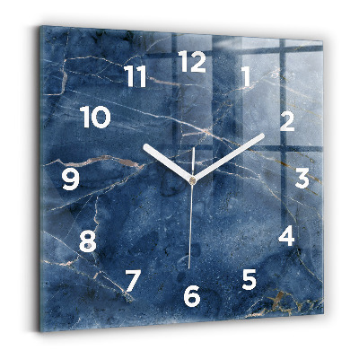 Ceas perete din sticlă pătrat Textura marmură albastră