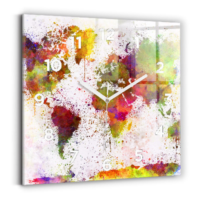 Ceas din sticlă pătrat Harta lumii acuarela