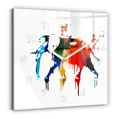 Ceas din sticlă pătrat Elefant colorat pictat