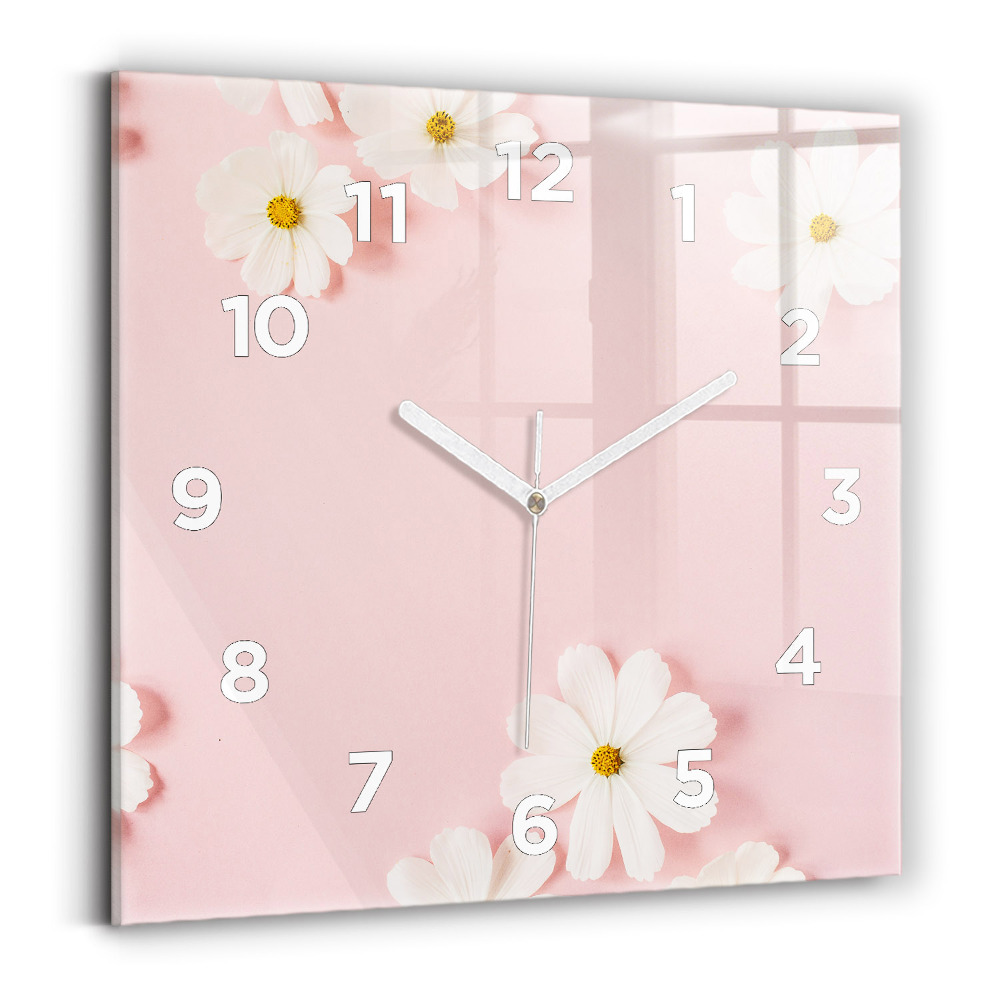 Ceas perete din sticlă pătrat Flori de margarete