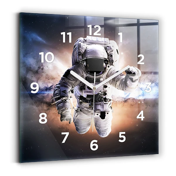 Ceas perete din sticlă pătrat Astronaut în spațiu