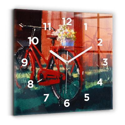 Ceas de sticlă pe perete pătrat Bicicleta pictata