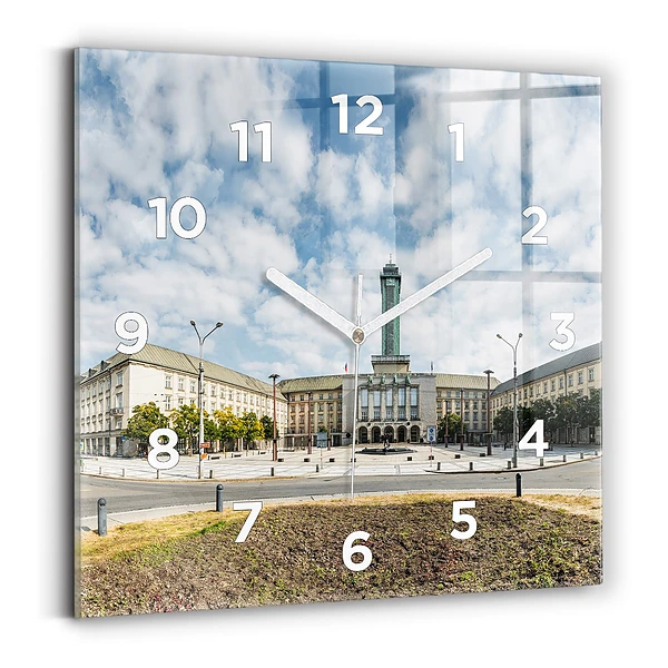 Ceas pătrat de perete din sticlă Panorama orasului Ostrava