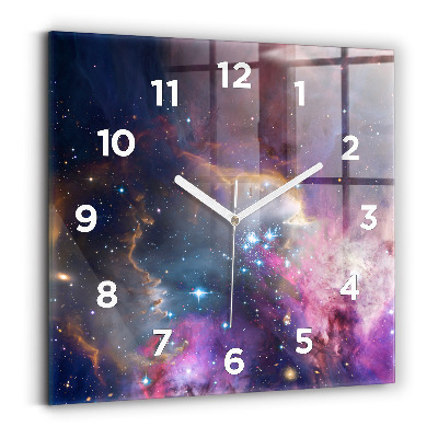 Ceas perete din sticlă pătrat Galaxy și stele