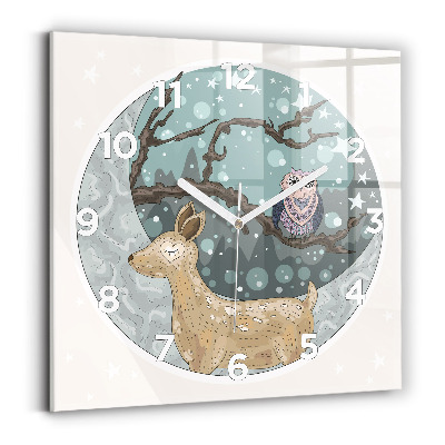 Ceas de sticlă pe perete pătrat Animalele nocturne și luna