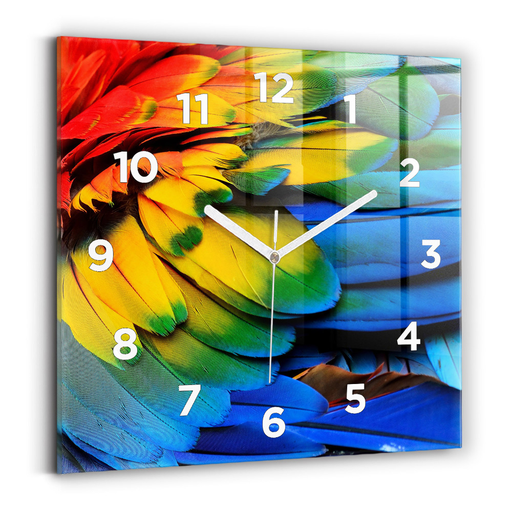 Ceas de sticlă pe perete pătrat Aripi de pasăre colorate