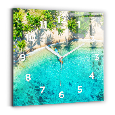 Ceas perete din sticlă pătrat Plaja tropicală Koh Tao