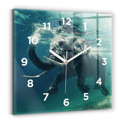 Ceas pătrat de perete din sticlă Elefantul înotând în ocean