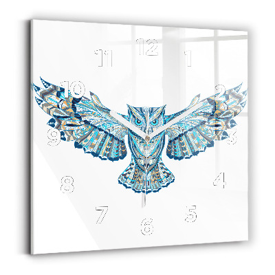 Ceas de sticlă pe perete pătrat Bufniță în zbor