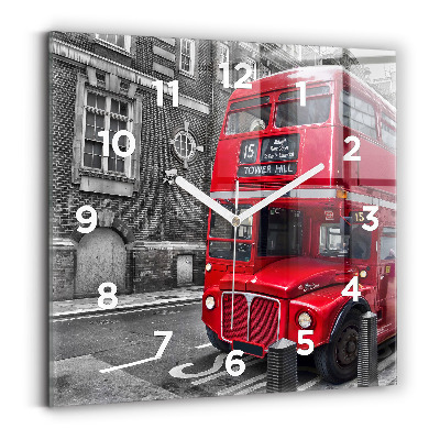 Ceas pătrat de perete din sticlă Autobuz roșu cu etaj