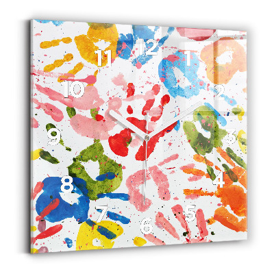 Ceas de sticlă pe perete pătrat Amprentele mâinilor copiilor