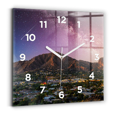 Ceas pătrat de perete din sticlă Peisaj montan