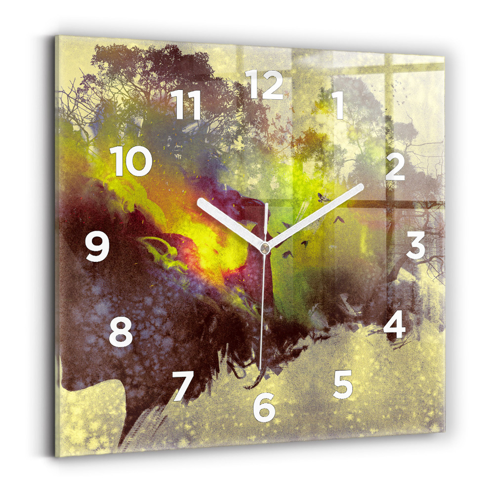 Ceas pătrat de perete din sticlă Femeie în pădure