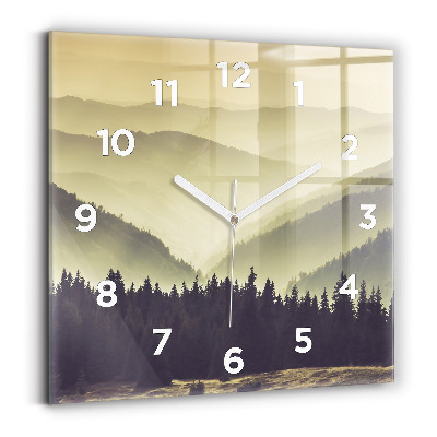 Ceas pătrat de perete din sticlă Pantele munților încețoși