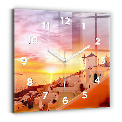 Ceas perete din sticlă pătrat Veche moară de vânt din Santorini