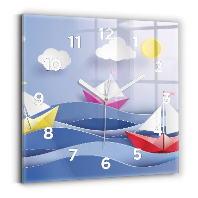 Ceas din sticlă pătrat Barci cu pânze origami colorate