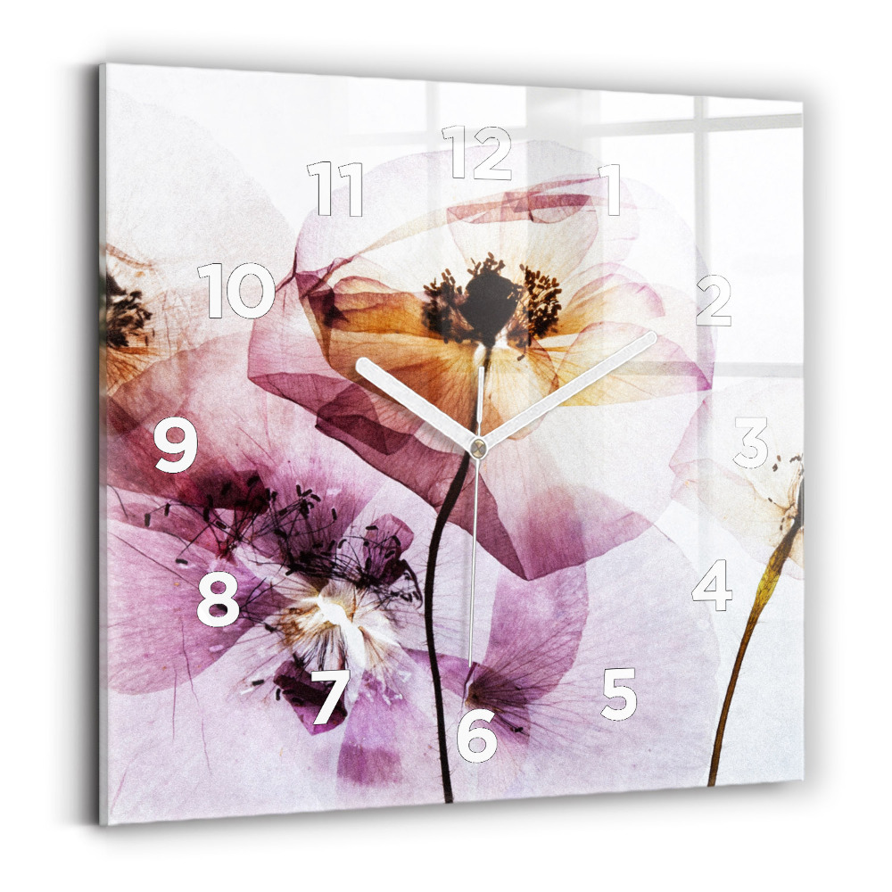 Ceas din sticlă pătrat Flori uscate de mac