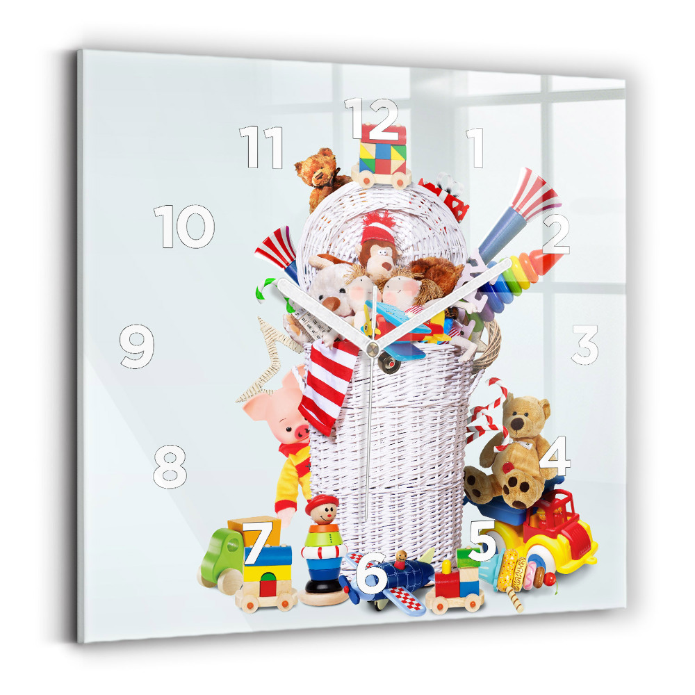 Ceas de sticlă pe perete pătrat Coș de răchită cu jucării