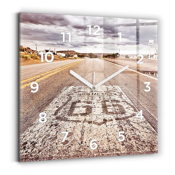 Ceas perete din sticlă pătrat Route 66 SUA