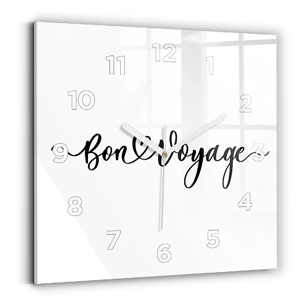 Ceas pătrat de perete din sticlă Bon voyage inscripție
