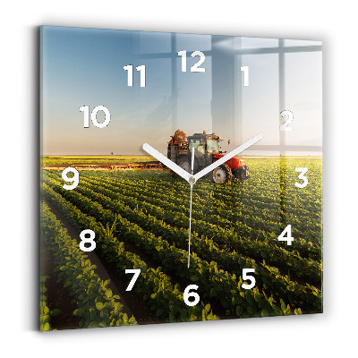 Ceas pătrat de perete din sticlă Tractor într-un câmp agricol