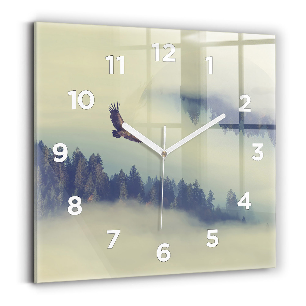 Ceas pătrat de perete din sticlă Pădurea vulturului cețos