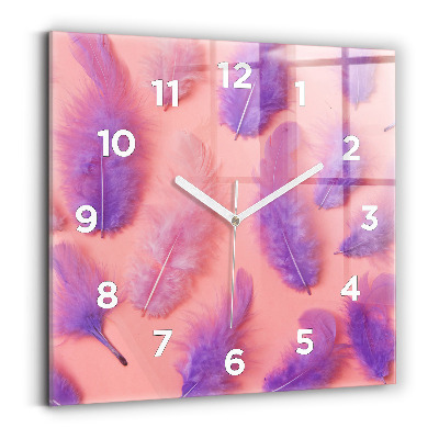 Ceas de sticlă pe perete pătrat Pene colorate