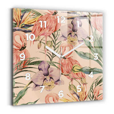 Ceas pătrat de perete din sticlă Frunze de palmier tropical