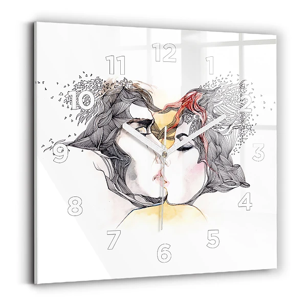 Ceas din sticlă pătrat Desen sărut de dragoste