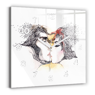 Ceas din sticlă pătrat Desen sărut de dragoste