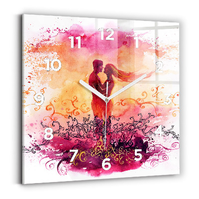 Ceas perete din sticlă pătrat Acuarele cuplu de îndrăgostiți