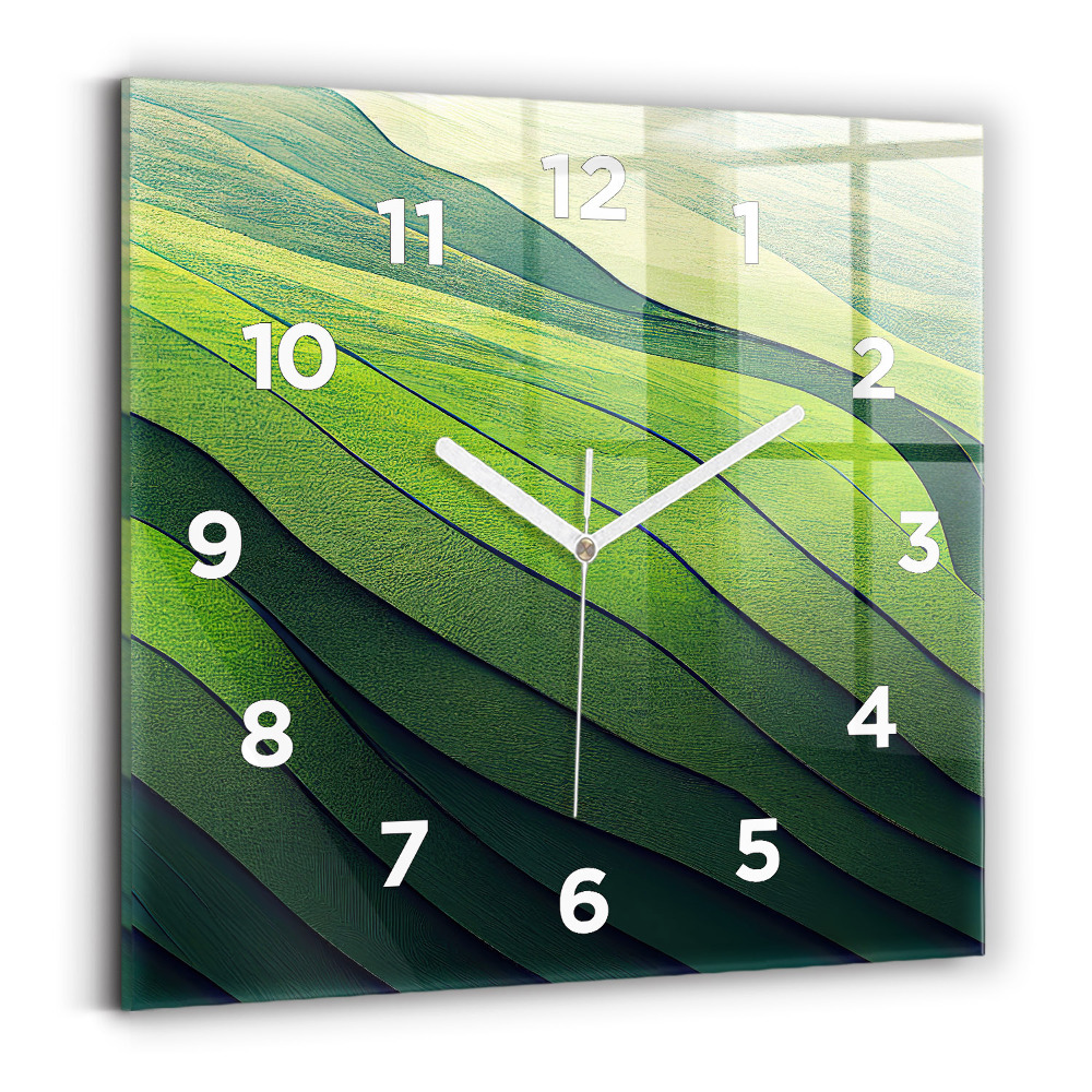 Ceas de sticlă pe perete pătrat Câmpuri verzi abstracte