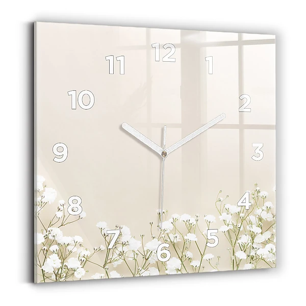 Ceas perete din sticlă pătrat Flori de gypsophila înflorite