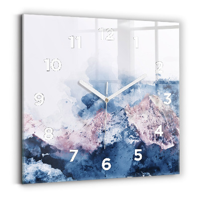 Ceas perete din sticlă pătrat Lanțuri muntoase abstracte