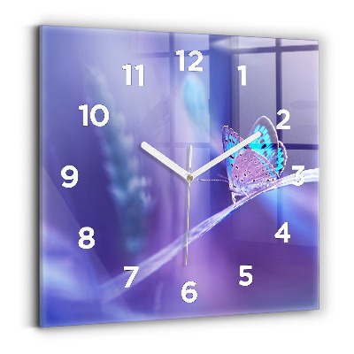 Ceas pătrat de perete din sticlă Fluture pe iarbă