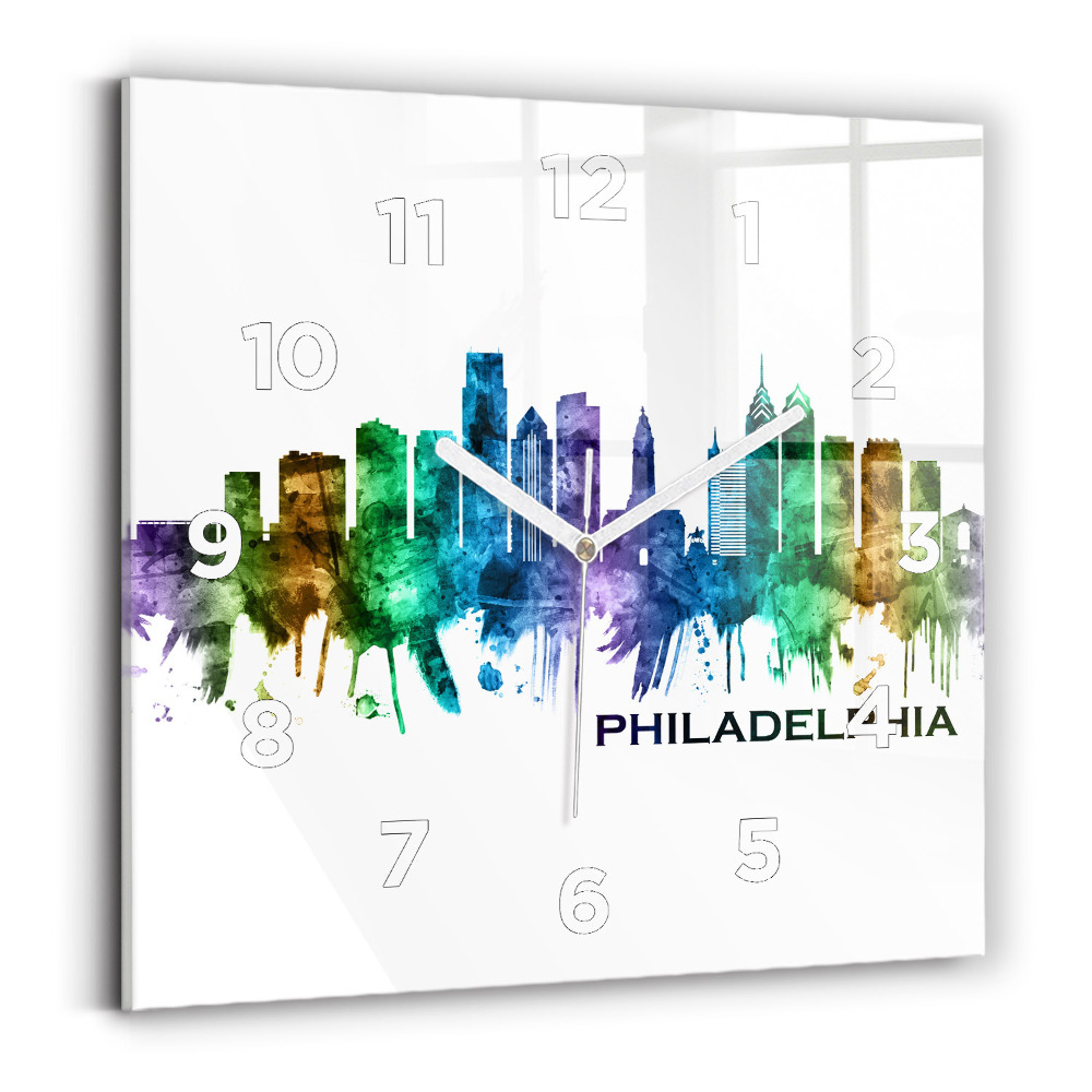 Ceas perete din sticlă pătrat Filadelfia colorată