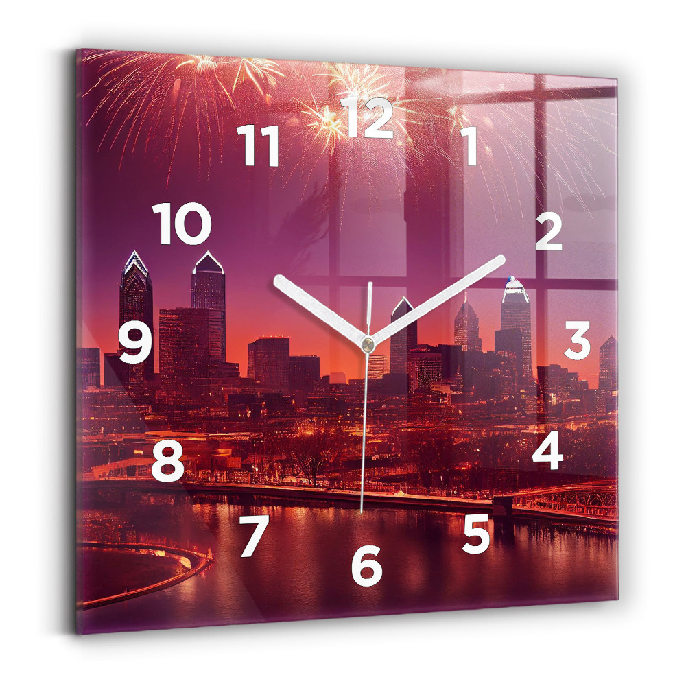 Ceas perete din sticlă pătrat Oraș noaptea în Philadelphia