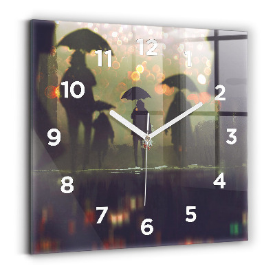 Ceas de sticlă pe perete pătrat Oameni cu umbrele