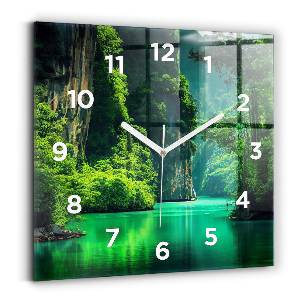 Ceas de sticlă pe perete pătrat Peisaj natural din Thailanda