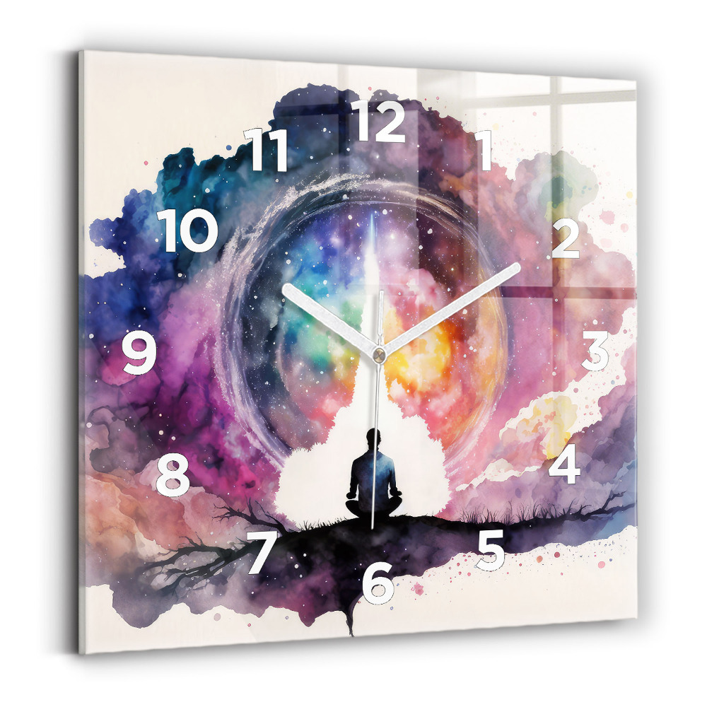 Ceas perete din sticlă pătrat Meditație stil de viață