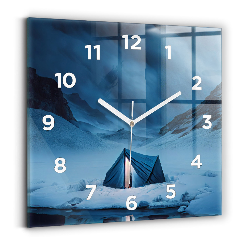 Ceas pătrat de perete din sticlă Cort în munții Islandei